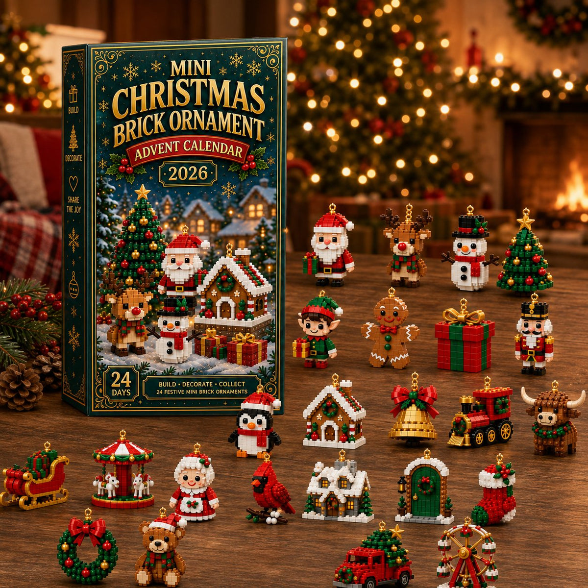 ⏳ Last day to save 49% – 🎄 24-Day Mini Christmas Ornament Advent Calendar | 24 unique festive ornament designs with hanging loops—perfect for decorating Christmas trees, wreaths, and holiday displays 🧱