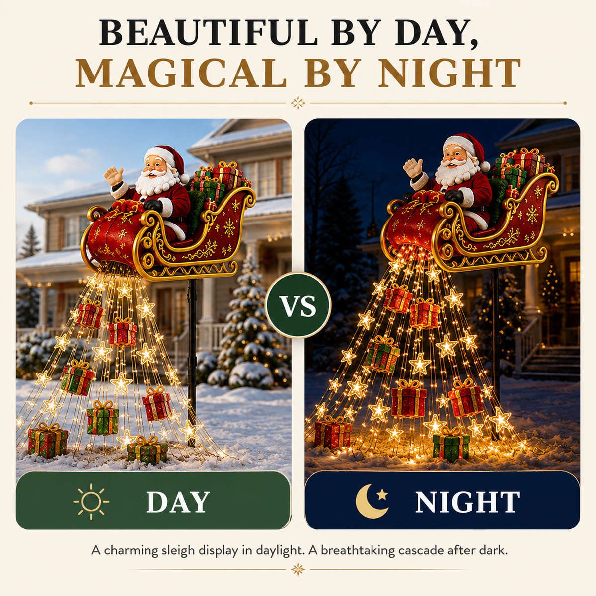🎅Limited-time 50% discount✨ New Santa’s Flying Sleigh Gift Cascade – Solar Christmas Garden Light