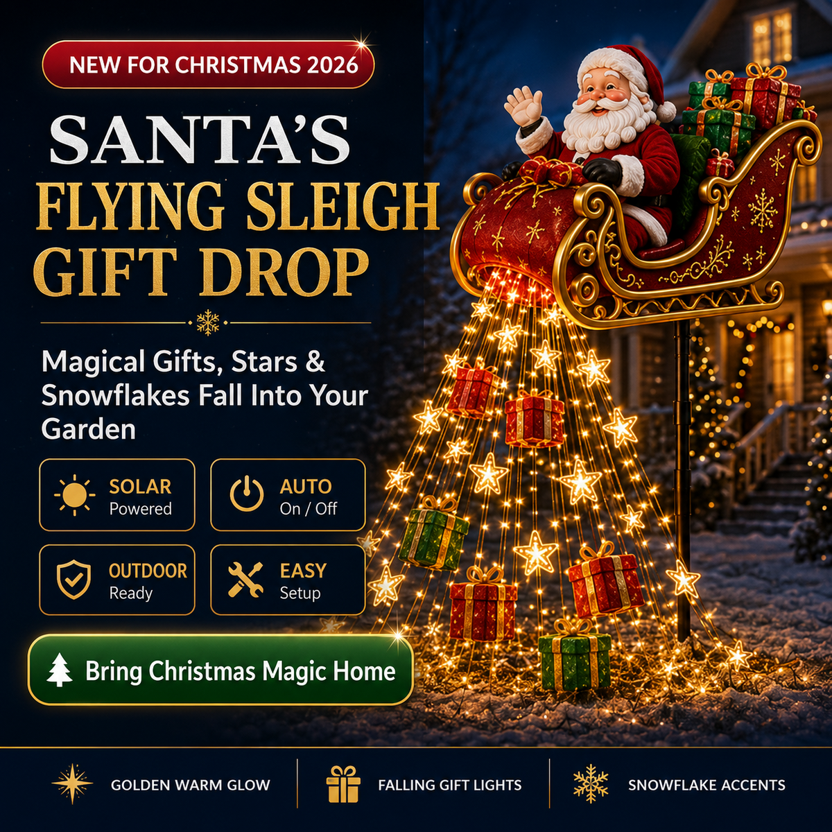 🎅Limited-time 50% discount✨ New Santa’s Flying Sleigh Gift Cascade – Solar Christmas Garden Light