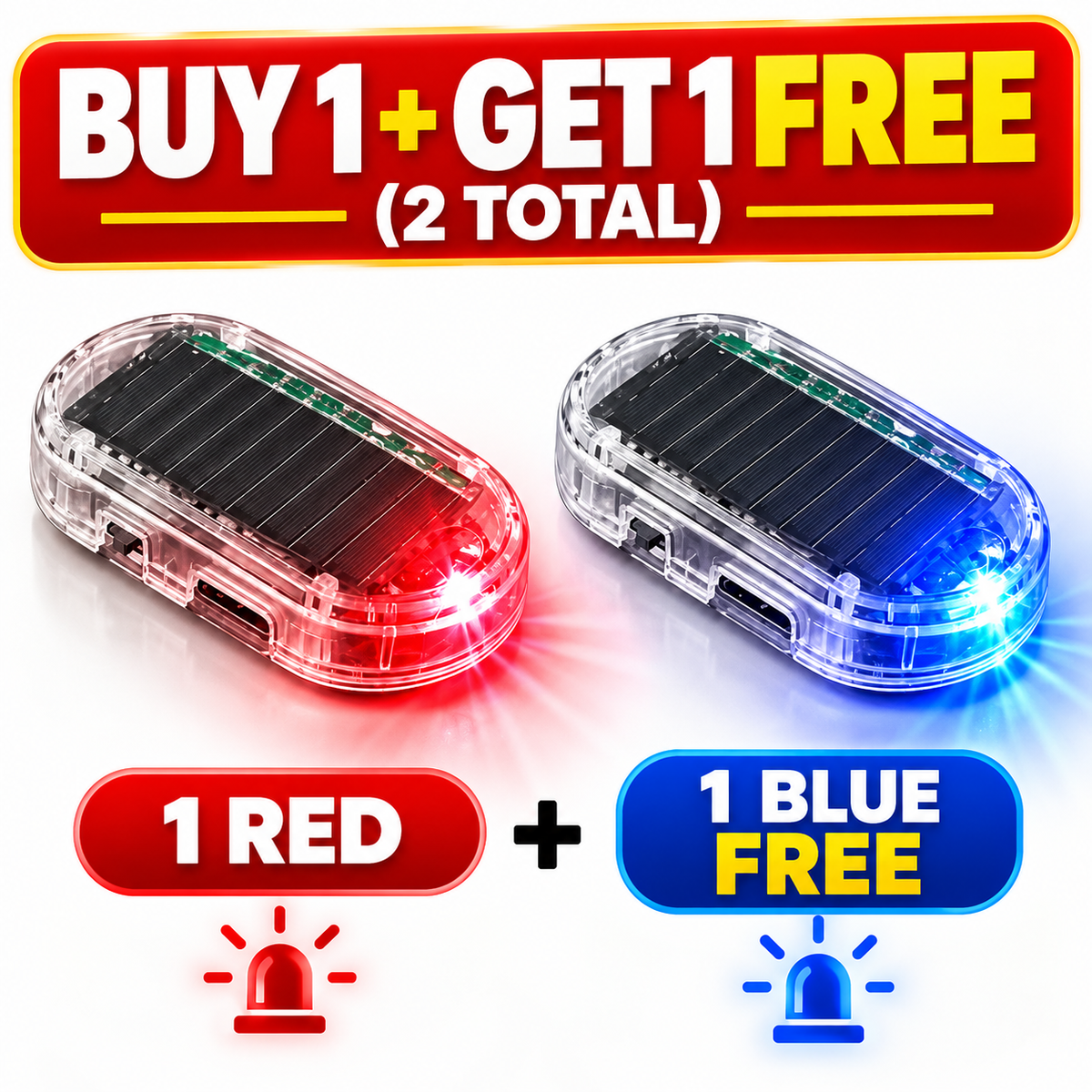 Solar Car Security Warning Light Auto-Flashing • Solar Powered • No Wiring