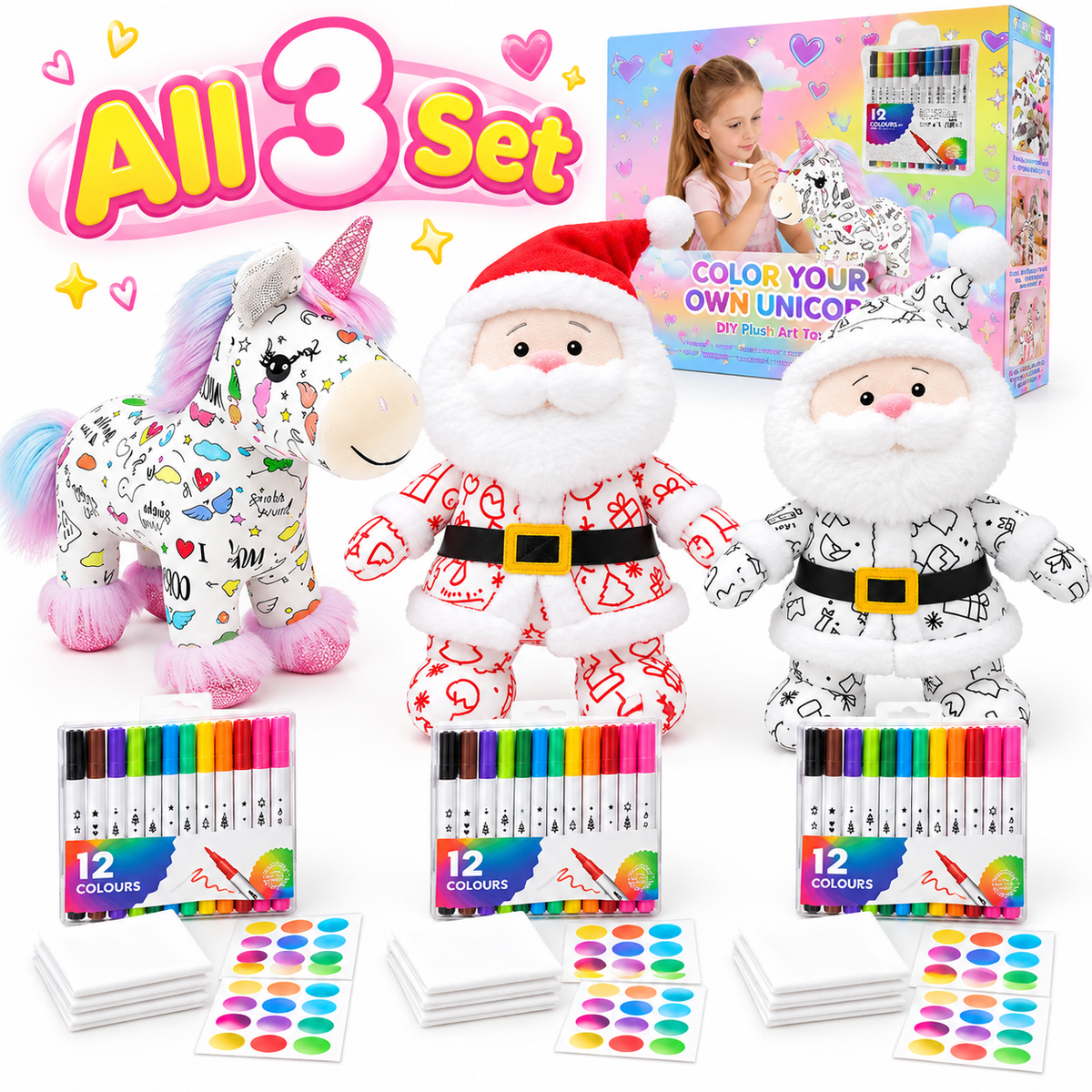 ⚡Limited-time 50% discount! ⚡DIY Color-In Unicorn Plush Toy Kit